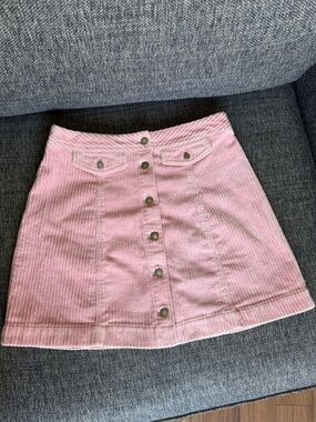 Pink Corduroy Button-Front Mini Skirt